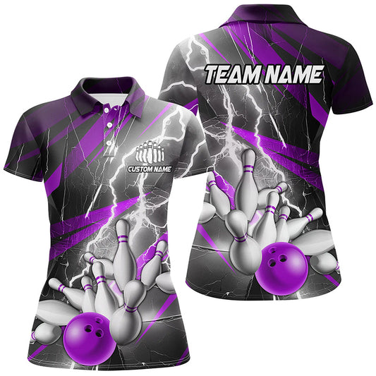 Lila Blitzschlag-individuelle Bowling-Polohemden für Damen, Bowlingteam-Hemden für Damen IPHW6855