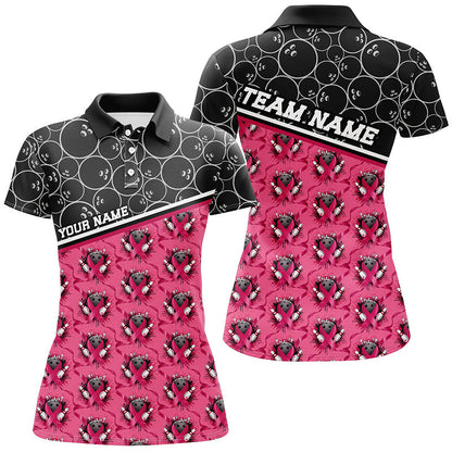 Pinkfarbene Schleifen-Bowlingmuster, individuelle Brustkrebs-Bewusstseins-Bowlinghemden für Damen IPHW7006
