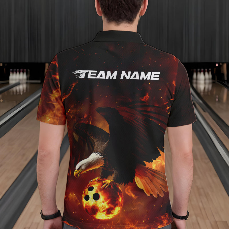 Maßgeschneiderte Flammen-Adler Bowling-Poloshirts für Herren, Adler-Bowling-Team Shirt mit Namen IPHW8447