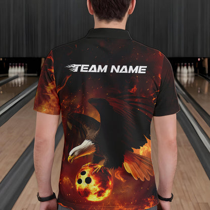 Maßgeschneiderte Flammen-Adler Bowling-Poloshirts für Herren, Adler-Bowling-Team Shirt mit Namen IPHW8447