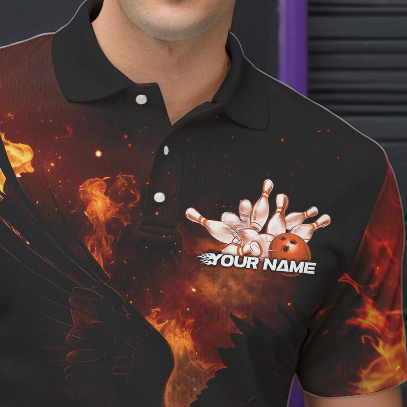 Maßgeschneiderte Flammen-Adler Bowling-Poloshirts für Herren, Adler-Bowling-Team Shirt mit Namen IPHW8447