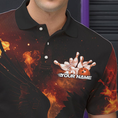 Maßgeschneiderte Flammen-Adler Bowling-Poloshirts für Herren, Adler-Bowling-Team Shirt mit Namen IPHW8447