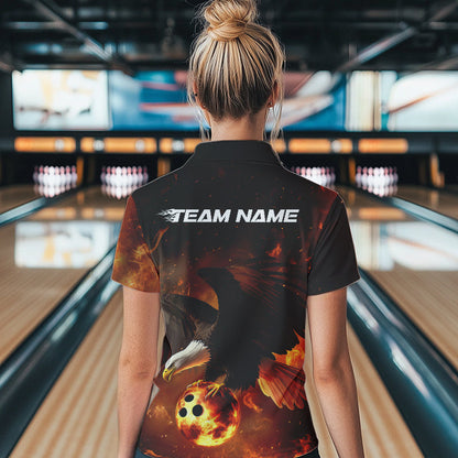 Maßgeschneiderte Flammen-Adler Bowling-Poloshirts für Damen, Adler-Bowling-Team Shirt mit Namen IPHW8447