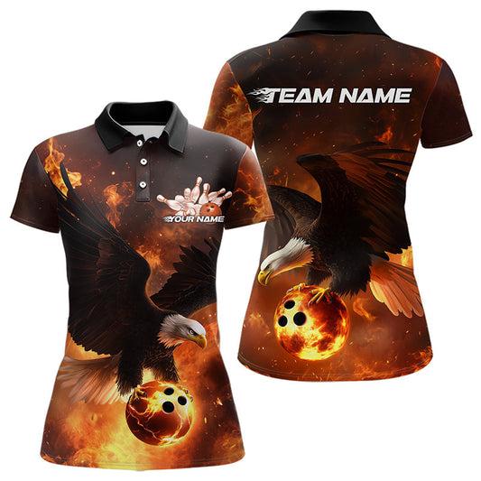 Maßgeschneiderte Flammen-Adler Bowling-Poloshirts für Damen, Adler-Bowling-Team Shirt mit Namen IPHW8447