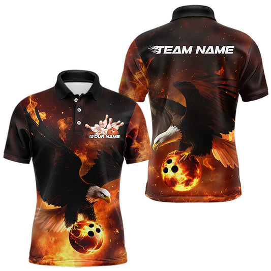 Maßgeschneiderte Flammen-Adler Bowling-Poloshirts für Herren, Adler-Bowling-Team Shirt mit Namen IPHW8447