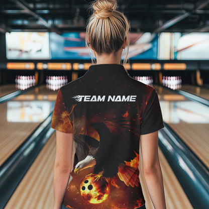 Maßgeschneiderte Flammen-Adler Bowling Quarter-Zip Shirts für Damen, Adler Bowling-Team-Shirt mit Name IPHW8447
