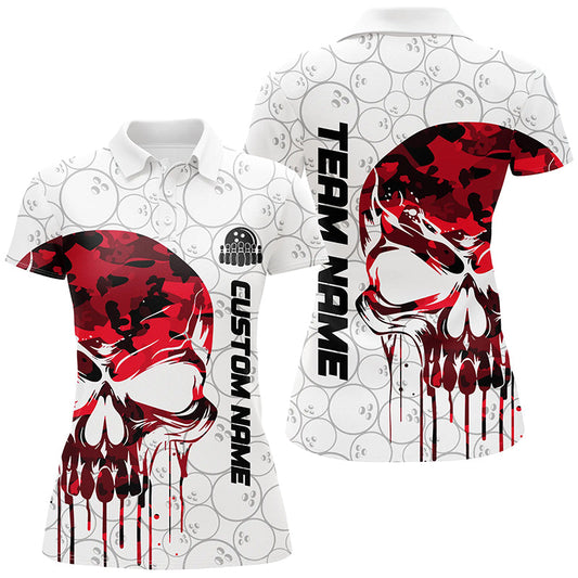 Individuelle rote Camo-Schädel-Bowling-Polohemden für Damen, Bowlingteam-Trikots, Bowlingliga-Outfits IPHW5325