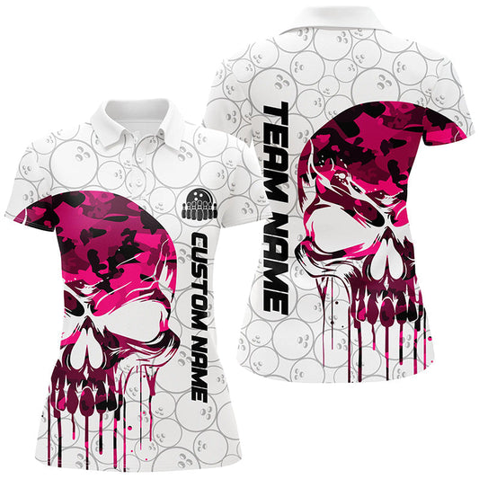 Individuelle pinke Camo-Schädel-Bowling-Polohemden für Damen, Bowlingteam-Trikots, Outfits IPHW5328