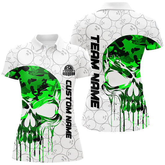 Individuelle grüne Camo-Schädel-Bowling-Polohemden für Damen, Bowlingteam-Trikots, Bowlingliga IPHW5329