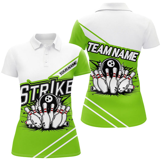 Grüne "Strike" Bowlinghemden für Damen, individuelle Teamnamen-Bowlingtrikots, Bowler-Outfits IPHW6692