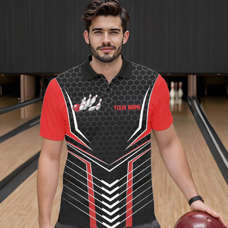 Maßgeschneiderte Schwarz-Rote Adler-Bowling-Trikots, Bowling-Team Herren-Poloshirts, Bowlers-Outfits IPHW8748