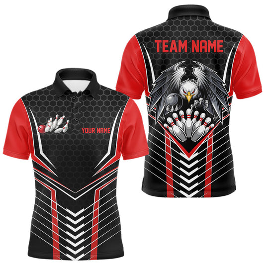 Maßgeschneiderte Schwarz-Rote Adler-Bowling-Trikots, Bowling-Team Herren-Poloshirts, Bowlers-Outfits IPHW8748