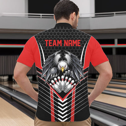 Maßgeschneiderte Schwarz-Rote Adler-Bowling-Trikots, Bowling-Team Herren-Quarter-Zip-Shirts, Bowlers-Outfits IPHW8748