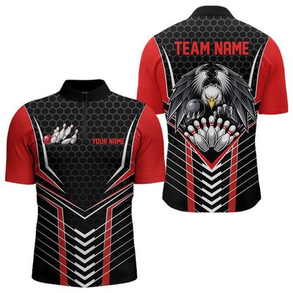 Maßgeschneiderte Schwarz-Rote Adler-Bowling-Trikots, Bowling-Team Herren-Quarter-Zip-Shirts, Bowlers-Outfits IPHW8748