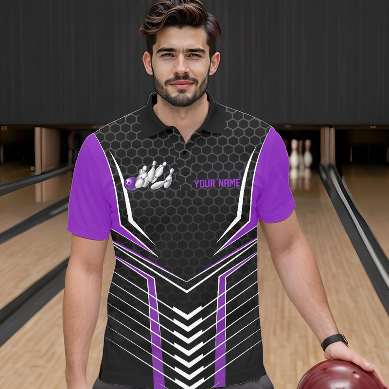 Maßgeschneiderte schwarze und violette Adler-Bowling-Trikots, Bowling-Team-Herren-Poloshirts, Bowler-Outfits IPHW8749