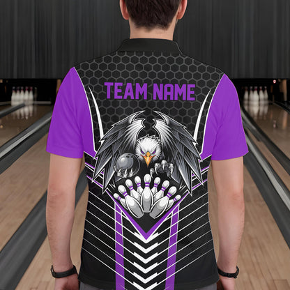 Maßgeschneiderte schwarze und violette Adler-Bowling-Trikots, Bowling-Team-Herren-Poloshirts, Bowler-Outfits IPHW8749