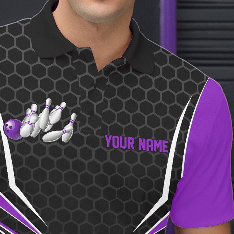 Maßgeschneiderte schwarze und violette Adler-Bowling-Trikots, Bowling-Team-Herren-Poloshirts, Bowler-Outfits IPHW8749
