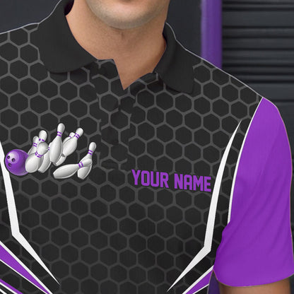Maßgeschneiderte schwarze und violette Adler-Bowling-Trikots, Bowling-Team-Herren-Poloshirts, Bowler-Outfits IPHW8749
