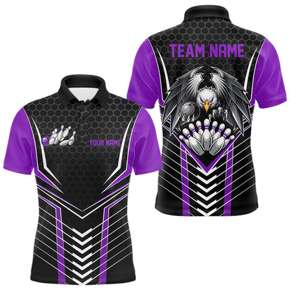 Maßgeschneiderte schwarze und violette Adler-Bowling-Trikots, Bowling-Team-Herren-Poloshirts, Bowler-Outfits IPHW8749