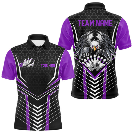 Maßgeschneiderte schwarze und violette Adler-Bowling-Trikots, Bowling-Team-Herren-Poloshirts, Bowler-Outfits IPHW8749