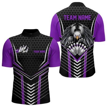 Maßgeschneiderte schwarze und violette Adler-Bowling-Trikots, Bowling-Team-Herren-Quarter-Zip-Shirts, Bowler-Outfits IPHW8749