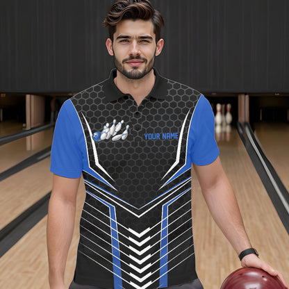 Maßgeschneiderte schwarze und blaue Adler-Bowling-Trikots, Bowling-Team-Herren-Poloshirts, Bowler-Outfits IPHW8750