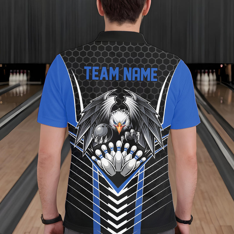 Maßgeschneiderte schwarze und blaue Adler-Bowling-Trikots, Bowling-Team-Herren-Poloshirts, Bowler-Outfits IPHW8750