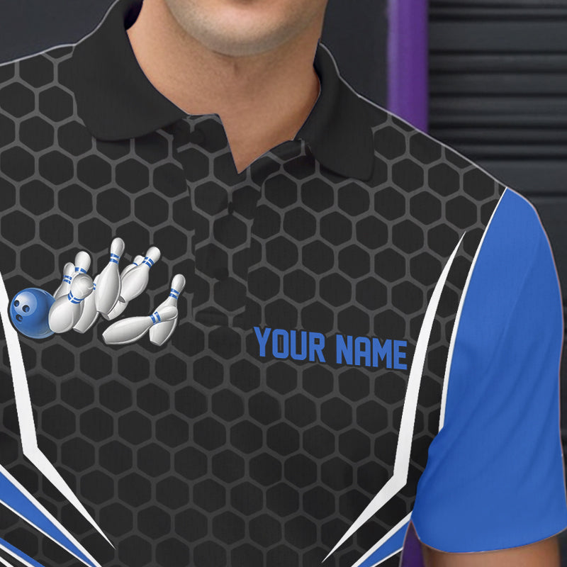 Maßgeschneiderte schwarze und blaue Adler-Bowling-Trikots, Bowling-Team-Herren-Poloshirts, Bowler-Outfits IPHW8750