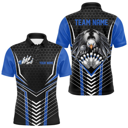 Maßgeschneiderte schwarze und blaue Adler-Bowling-Trikots, Bowling-Team-Herren-Poloshirts, Bowler-Outfits IPHW8750