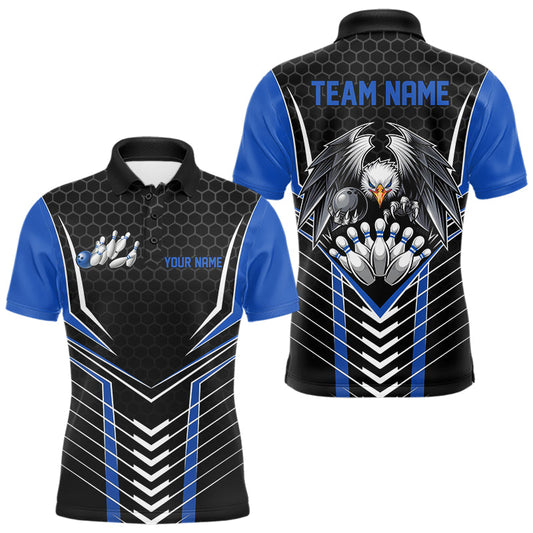 Maßgeschneiderte schwarze und blaue Adler-Bowling-Trikots, Bowling-Team-Herren-Poloshirts, Bowler-Outfits IPHW8750