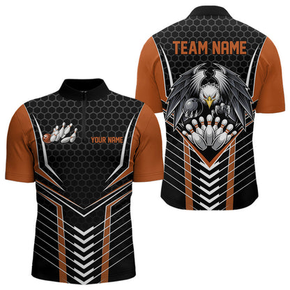 Maßgeschneiderte schwarze und orange Adler-Bowling-Trikots, Bowling-Team-Herren-Quarter-Zip-Shirts, Bowler-Outfits IPHW8751