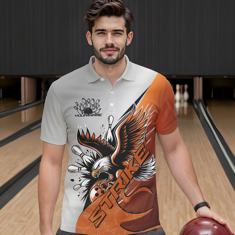 Maßgeschneiderte Orange Adler Bowling-Team Herren-Poloshirts, Adler Bowling-Liga-Shirt, Bowlers-Outfit IPHW8754
