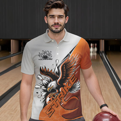 Maßgeschneiderte Orange Adler Bowling-Team Herren-Poloshirts, Adler Bowling-Liga-Shirt, Bowlers-Outfit IPHW8754