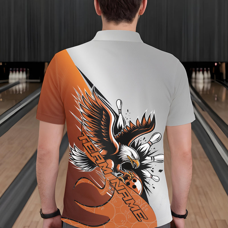 Maßgeschneiderte Orange Adler Bowling-Team Herren-Poloshirts, Adler Bowling-Liga-Shirt, Bowlers-Outfit IPHW8754
