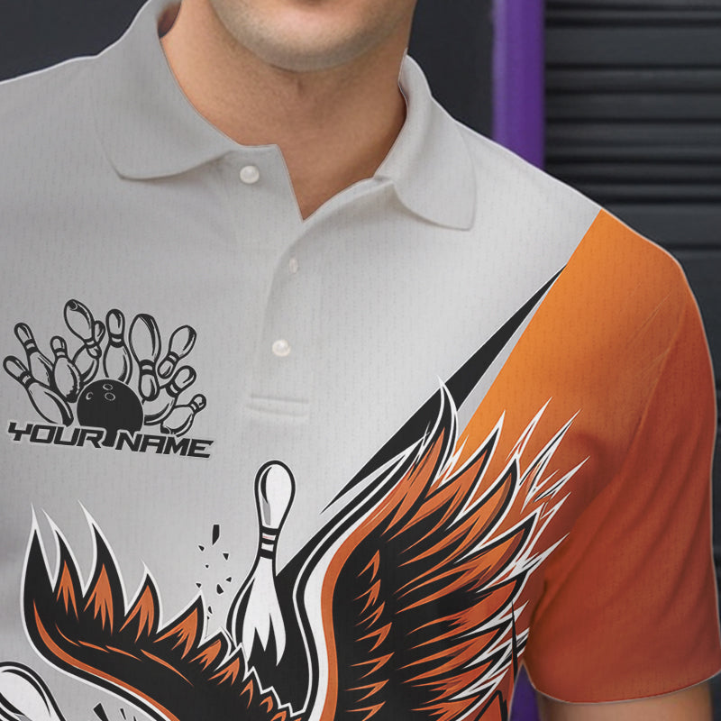 Maßgeschneiderte Orange Adler Bowling-Team Herren-Poloshirts, Adler Bowling-Liga-Shirt, Bowlers-Outfit IPHW8754