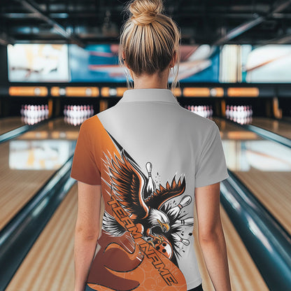 Maßgeschneiderte Orange Adler Bowling-Team Damen-Poloshirts, Bowling-Liga-Shirt, Bowlers-Outfit IPHW8754