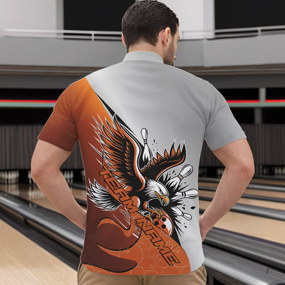 Maßgeschneiderte Orange Adler Bowling-Team Herren Viertelreißverschluss-Shirts, Adler Bowling-Liga-Shirt, Bowlers-Outfit IPHW8754