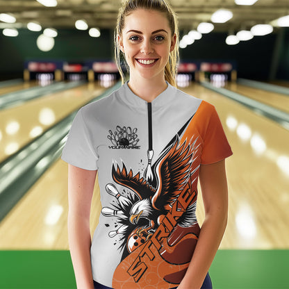 Maßgeschneiderte Orange Adler Bowling-Team Damen Viertelreißverschluss-Shirt, Bowling-Team-Shirt, Bowlers-Outfit IPHW8754