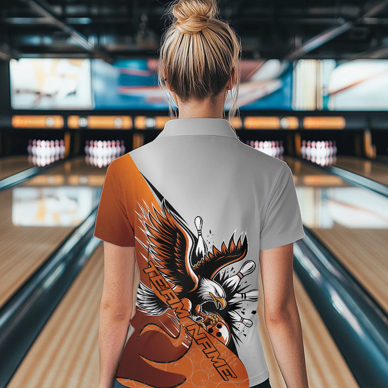Maßgeschneiderte Orange Adler Bowling-Team Damen Viertelreißverschluss-Shirt, Bowling-Team-Shirt, Bowlers-Outfit IPHW8754