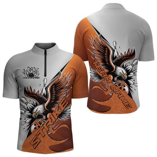 Maßgeschneiderte Orange Adler Bowling-Team Herren Viertelreißverschluss-Shirts, Adler Bowling-Liga-Shirt, Bowlers-Outfit IPHW8754