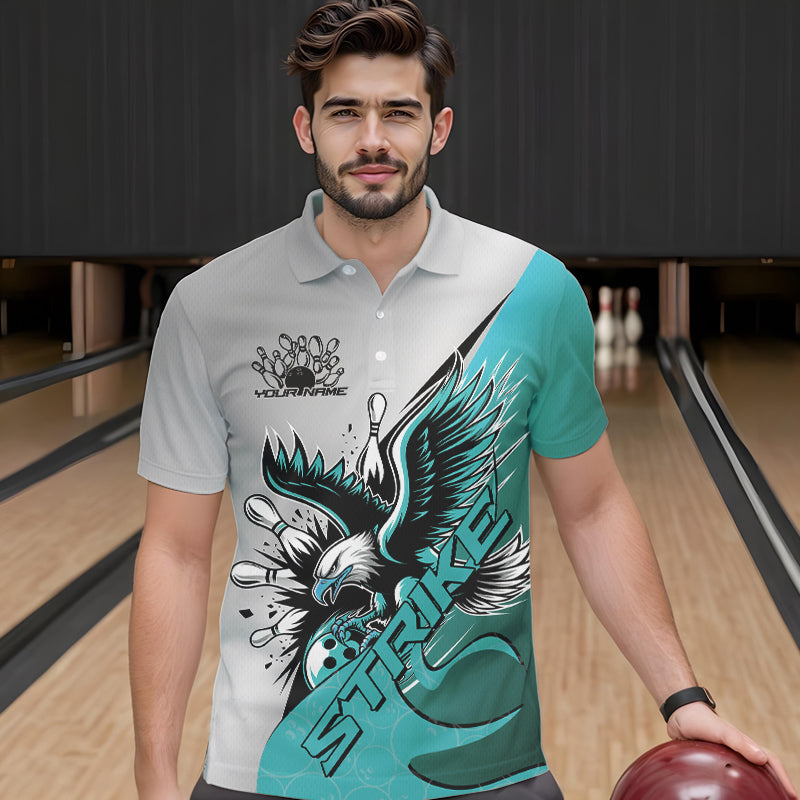 Maßgeschneiderte Blaue Adler-Bowling-Team Herren-Poloshirts, Adler-Bowling Liga-Shirt Bowlers Outfit IPHW8755