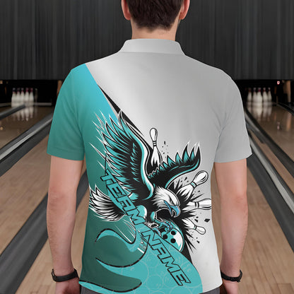 Maßgeschneiderte Blaue Adler-Bowling-Team Herren-Poloshirts, Adler-Bowling Liga-Shirt Bowlers Outfit IPHW8755