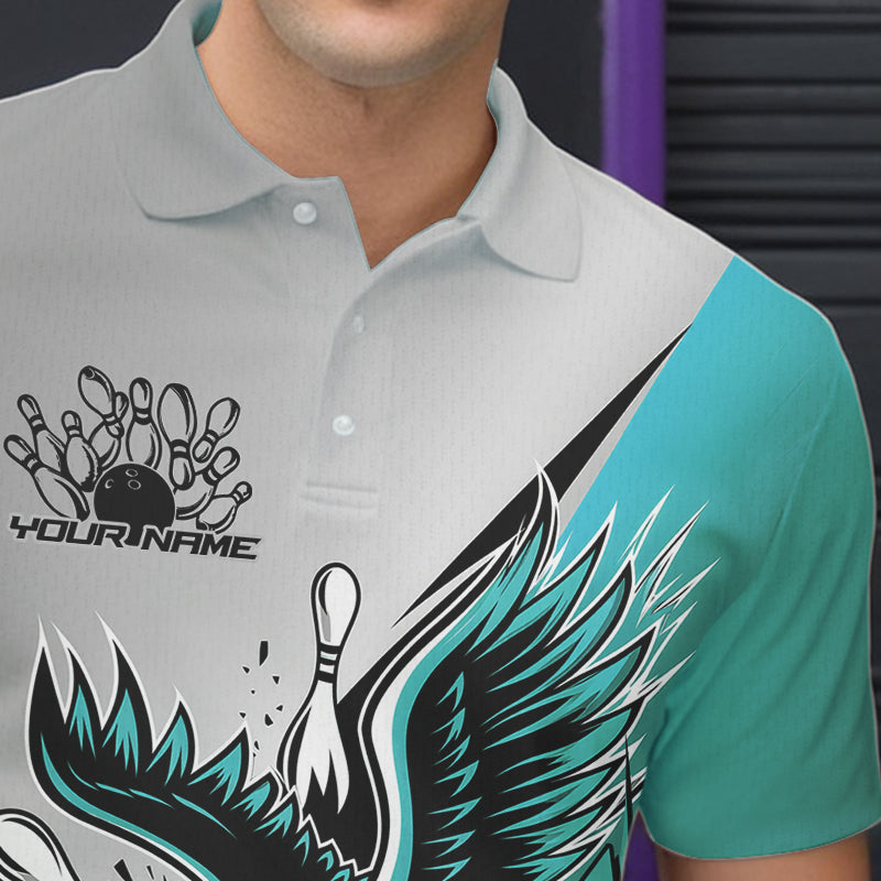 Maßgeschneiderte Blaue Adler-Bowling-Team Herren-Poloshirts, Adler-Bowling Liga-Shirt Bowlers Outfit IPHW8755