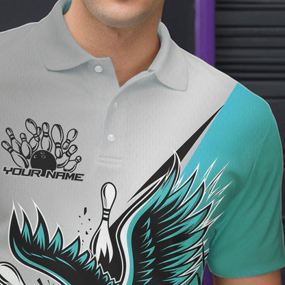 Maßgeschneiderte Blaue Adler-Bowling-Team Herren-Poloshirts, Adler-Bowling Liga-Shirt Bowlers Outfit IPHW8755