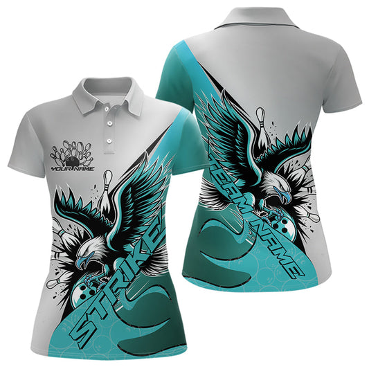 Maßgeschneiderte Blaue Adler-Bowling-Team Damen-Poloshirts, Adler-Bowling Liga-Shirt Bowlers Outfit IPHW8755