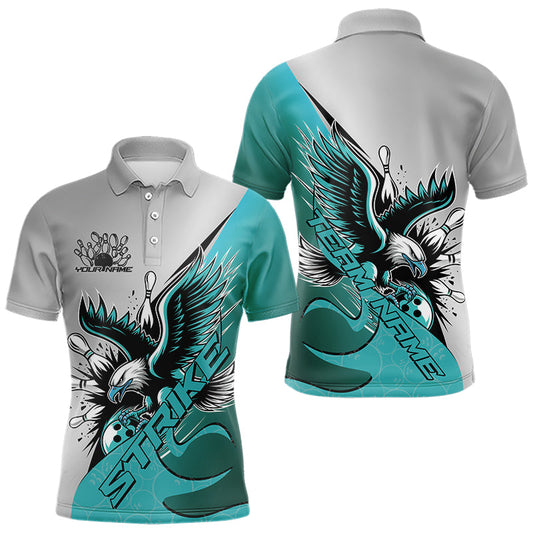 Maßgeschneiderte Blaue Adler-Bowling-Team Herren-Poloshirts, Adler-Bowling Liga-Shirt Bowlers Outfit IPHW8755
