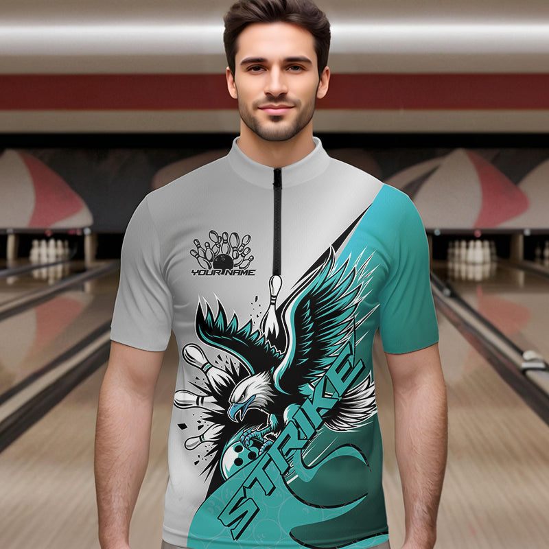 Maßgeschneidertes blaues Adler-Bowling-Team Herren-Quarter-Zip-Shirt, Adler-Bowlingliga-Shirt Bowlers-Outfit IPHW8755