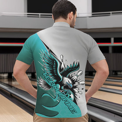 Maßgeschneidertes blaues Adler-Bowling-Team Herren-Quarter-Zip-Shirt, Adler-Bowlingliga-Shirt Bowlers-Outfit IPHW8755