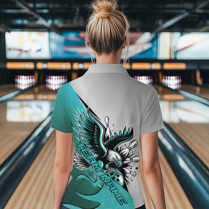 Maßgeschneidertes blaues Adler-Bowling-Team Damen-Quarter-Zip-Shirt, Bowling-Team-Shirt Bowlers-Outfit IPHW8755