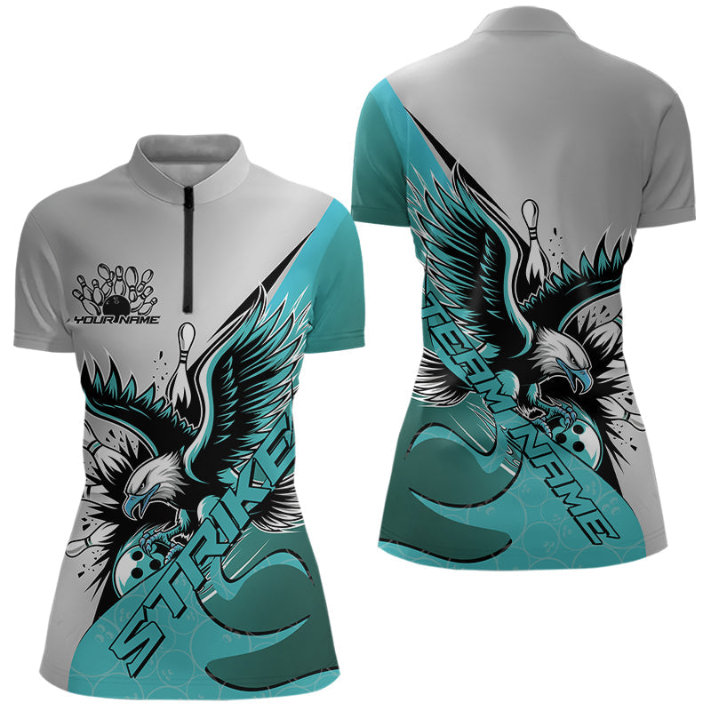 Maßgeschneidertes blaues Adler-Bowling-Team Damen-Quarter-Zip-Shirt, Bowling-Team-Shirt Bowlers-Outfit IPHW8755